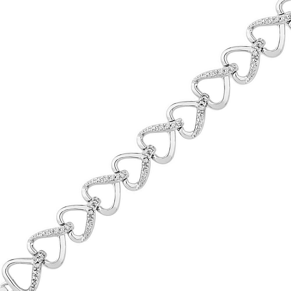 White Gold Diamond Bracelet With Heart Chain