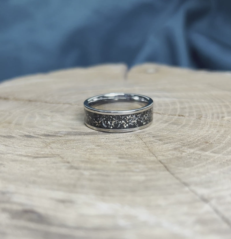 Black Stardust™ Wedding Band, Titanium Meteorite Ring