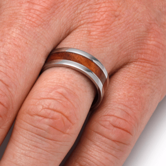 Titanium Ring Inlaid With Natural Redwood-2050 - Jewelry by Johan