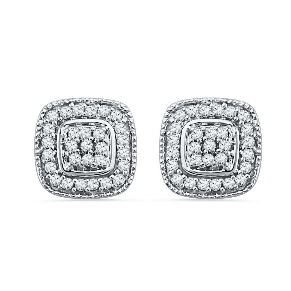 Diamond Cluster Stud Earrings, Silver or Gold - Jewelry by Johan