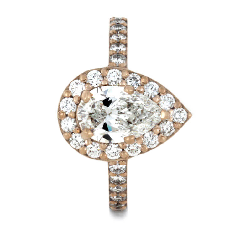 Pear Shaped Moissanite Engagement Ring, Diamond Halo Ring In Rose Gold-2309 - Jewelry by Johan