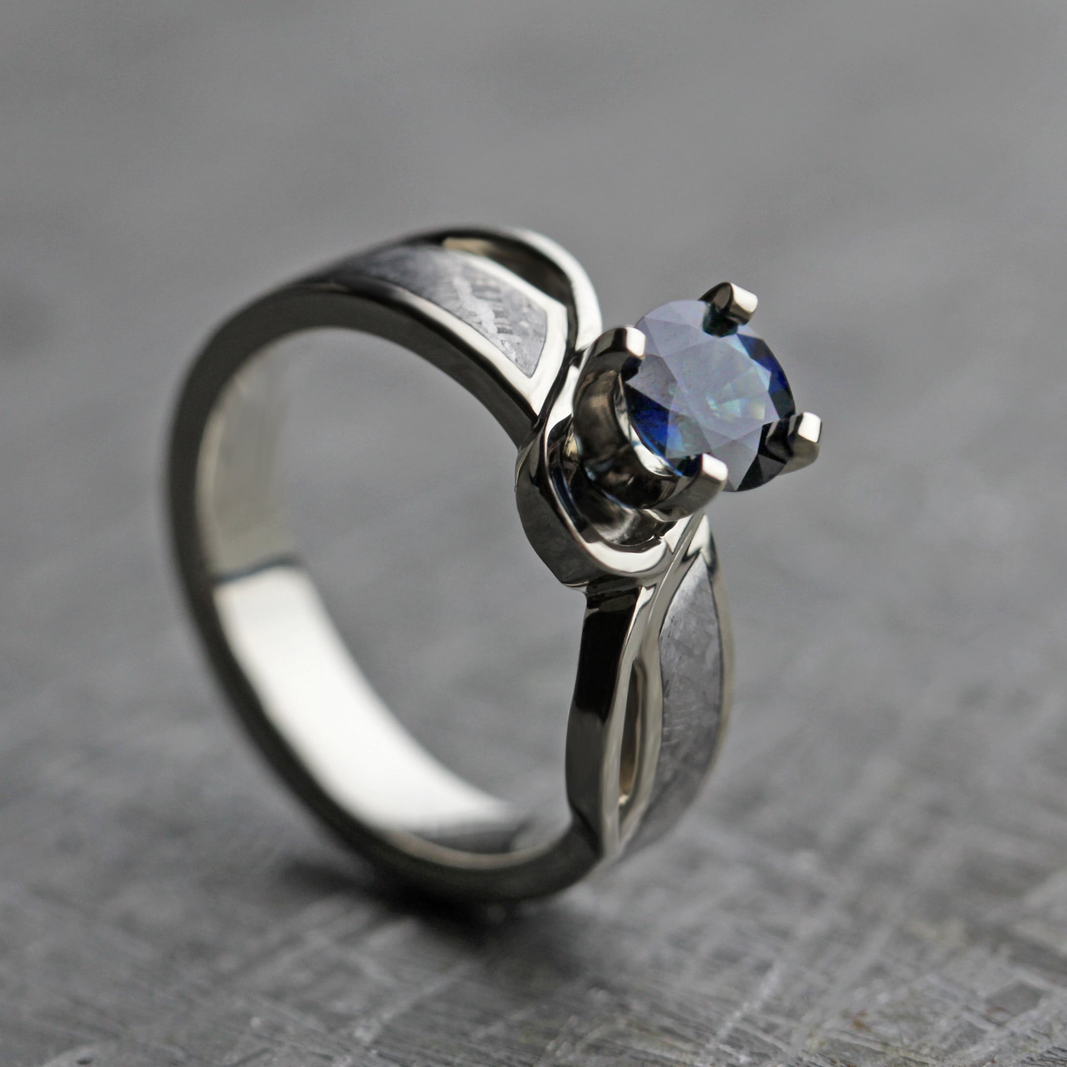 Blue Sapphire Engagement Ring, Meteorite Ring, White Gold Ring-3363 - Jewelry by Johan