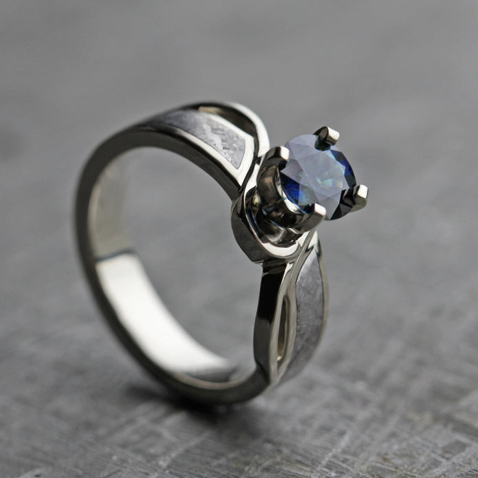 Blue Sapphire Engagement Ring, Meteorite Ring, White Gold Ring-3363 - Jewelry by Johan
