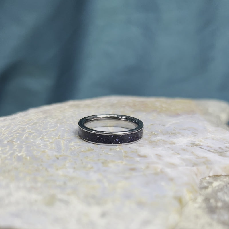 Blue Goldstone Ring, Sparkling Sky Wedding Band