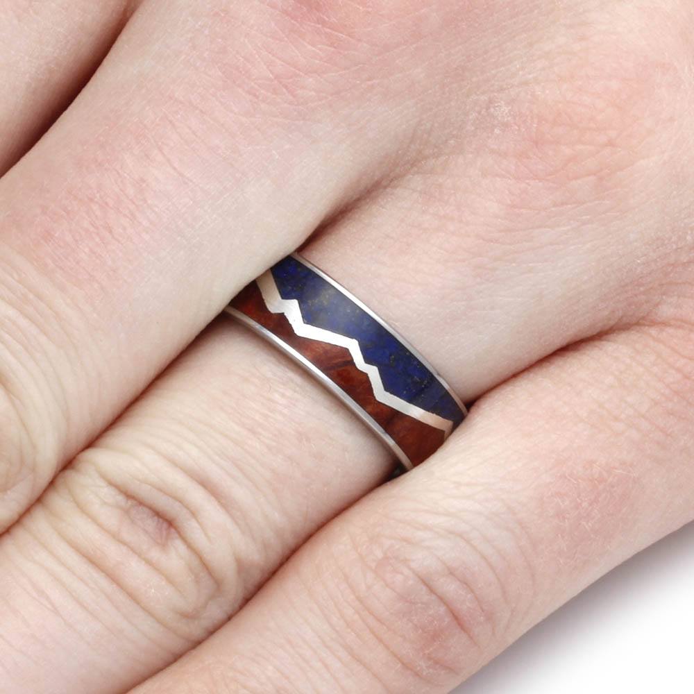 Mountain Ring with Lapis and Redwood Split by Sterling Silver-2826 - Jewelry by Johan