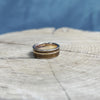 Solid Gold Wood Men's Wedding Ring With Thin Pinstripe