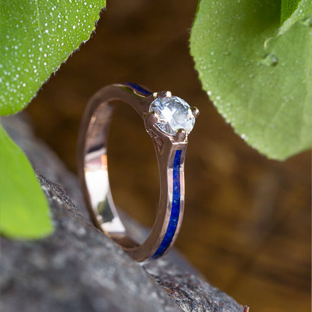 Lapis Engagement Ring In Rose Gold, Moissanite Solitaire-2639 - Jewelry by Johan