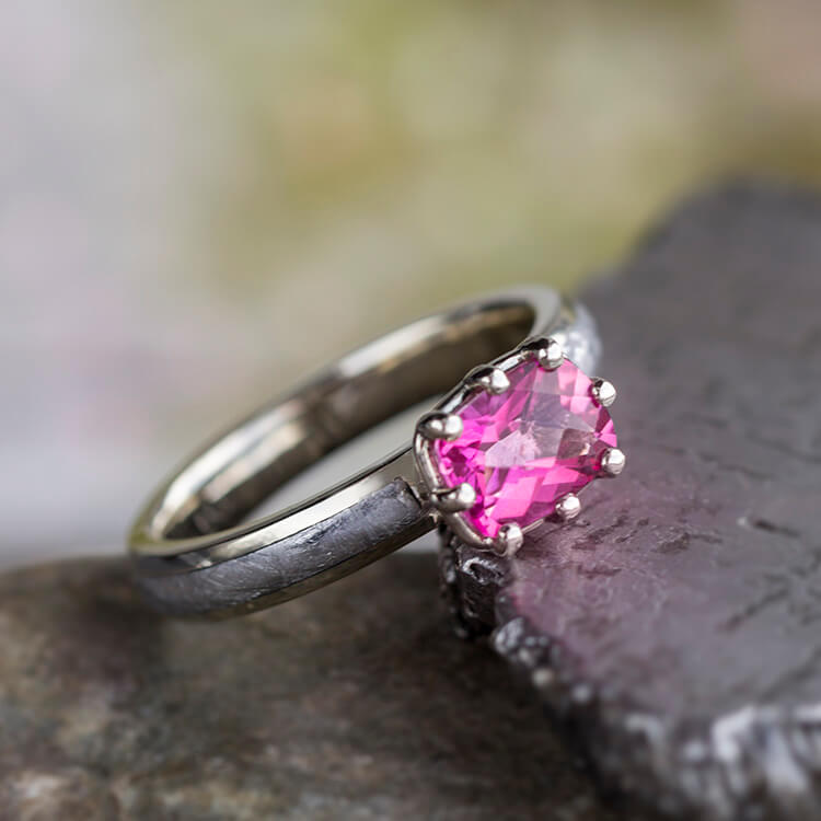 Custom Pink Topaz Ring, Meteorite And White Gold Engagement Ring-2721 - Jewelry by Johan