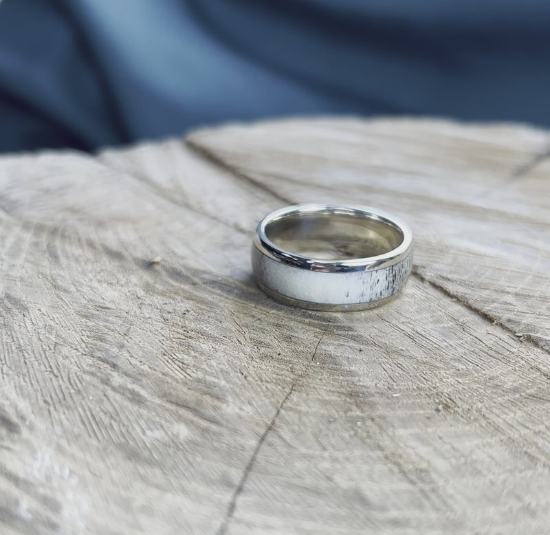 Polished Gold Ring With Deer Antler Inlay