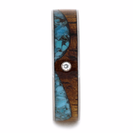 Wave Ring With Koa Wood And Turquoise-2127 - Jewelry by Johan
