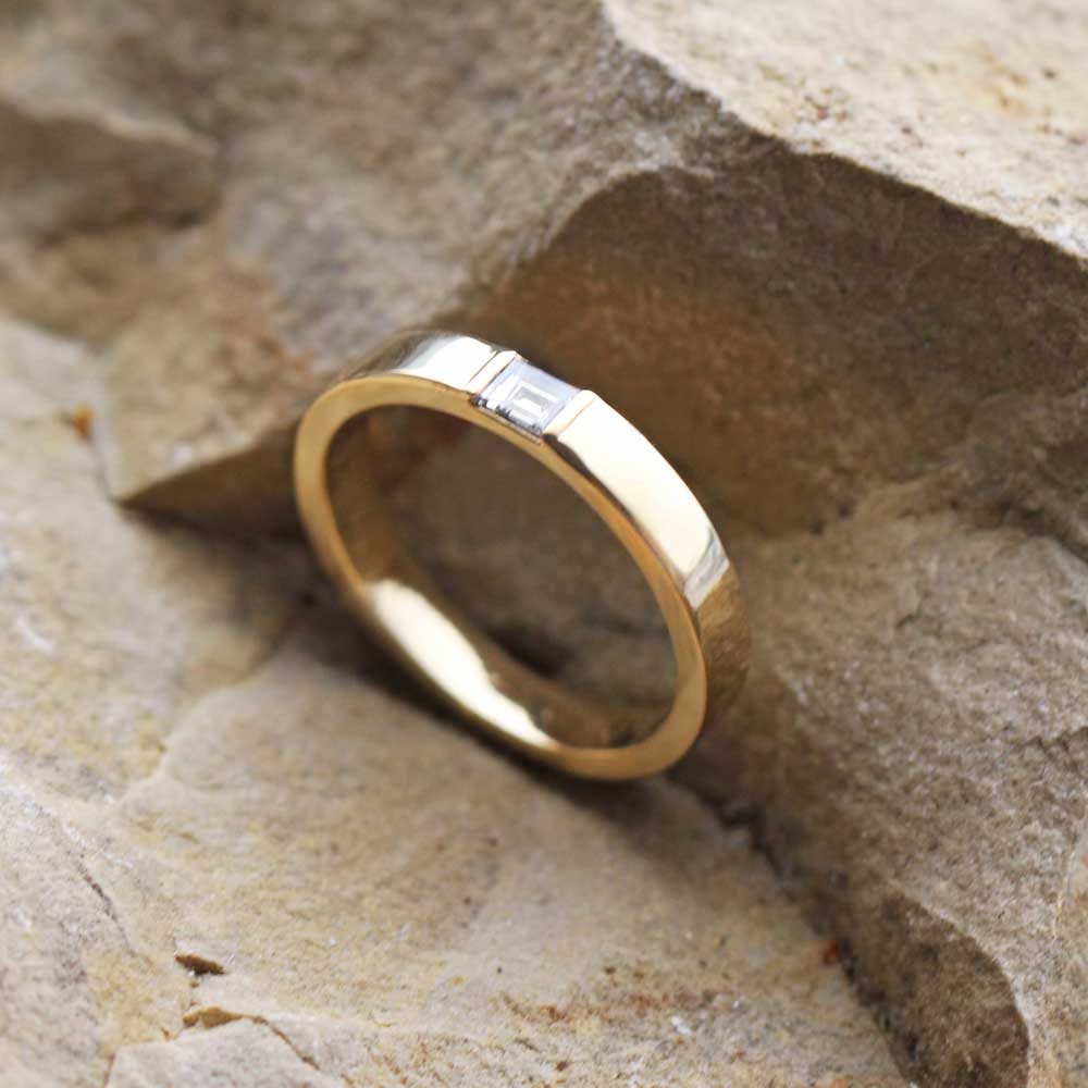 Baguette Diamond Engagement Ring in Yellow Gold-3403 - Jewelry by Johan