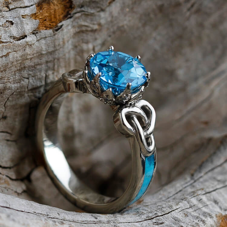 Topaz Engagement Ring With Diamonds, White Gold Ring With Turquoise-2386 - Jewelry by Johan