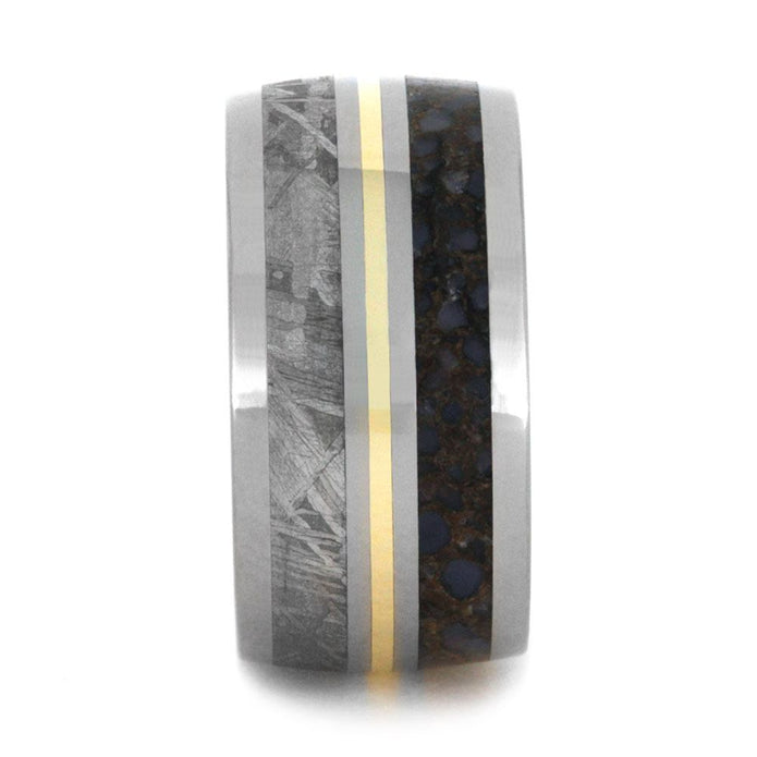Meteorite Dinosaur Ring in Titanium Wedding Band with Yellow Gold-3194 - Jewelry by Johan