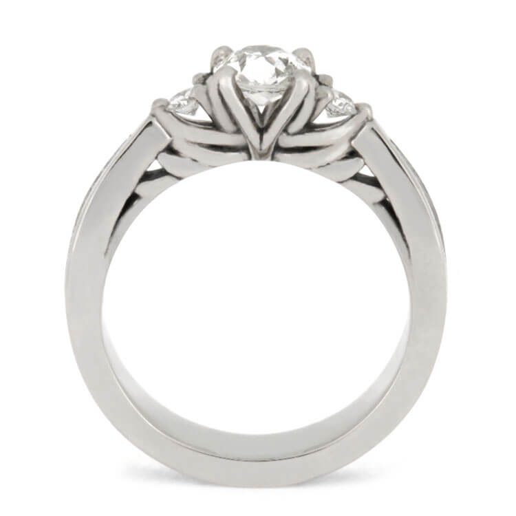 Three Stone Diamond Engagement Ring With Meteorite in Platinum-2669 - Jewelry by Johan