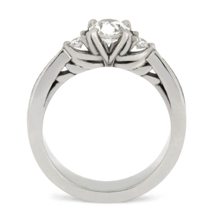 Three Stone Diamond Engagement Ring With Meteorite in Platinum-2669 - Jewelry by Johan