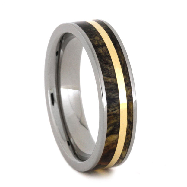 Buckeye Burl Wood Ring with Yellow Gold Pinstripe, Size 7-RS8967 - Jewelry by Johan