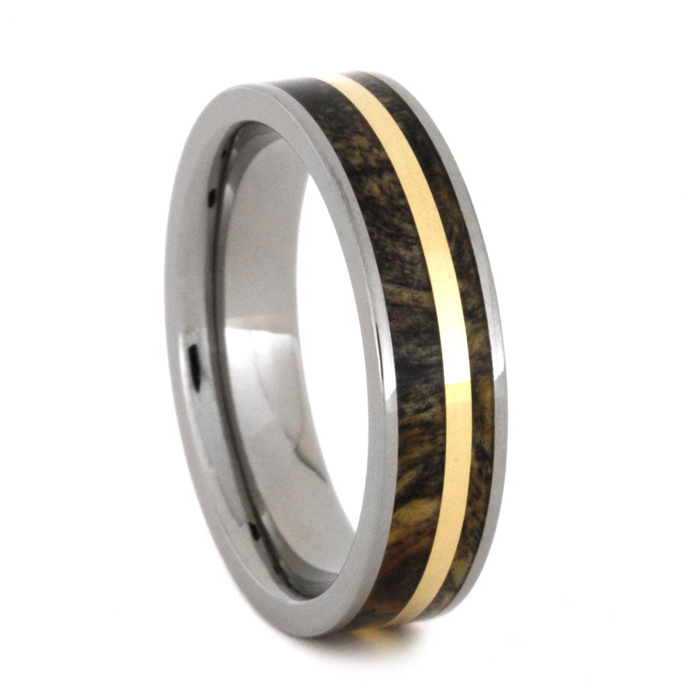 Buckeye Burl Wood Ring with Yellow Gold Pinstripe, Size 7-RS8967 - Jewelry by Johan