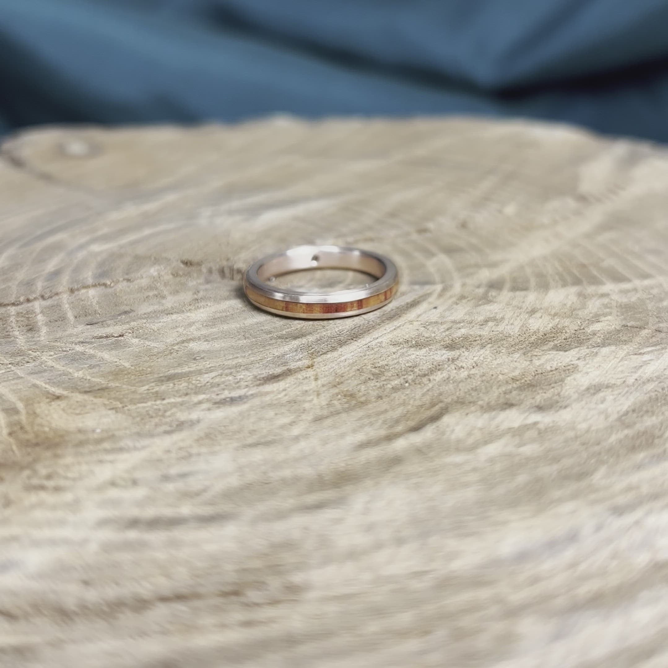 Meteorite And Tulipwood Wedding Band, Diamond Ring In Rose Gold