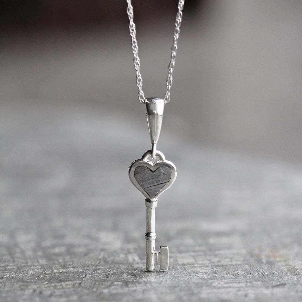 Tiny Key Pendant Necklace With Meteorite