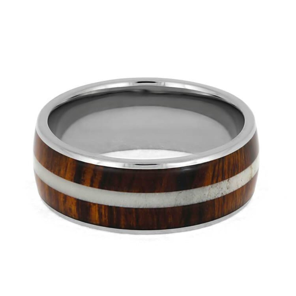 Honduran Rosewood Ring With Antler Center Pinstripe-3703 - Jewelry by Johan