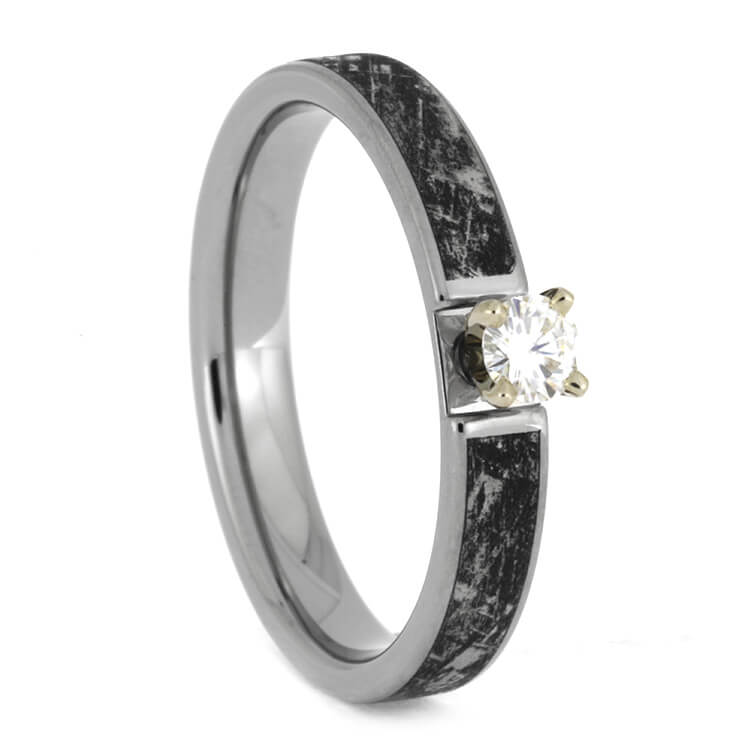 Mimetic Meteorite Engagement Ring With Moissanite, Size 11-RS10045 - Jewelry by Johan