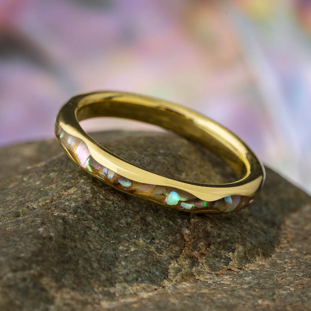 Abalone Wedding Band in Yellow Gold, Wavy Design-3415 - Jewelry by Johan