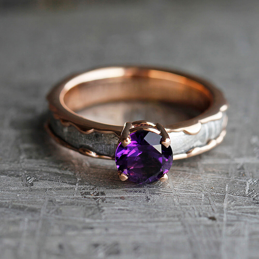 Drops tears light amethyst open ring in rose gold plating in gold plating
