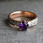 Amethyst Engagement Ring With Wavy Band Inlaid with Meteorite - Jewelry by Johan