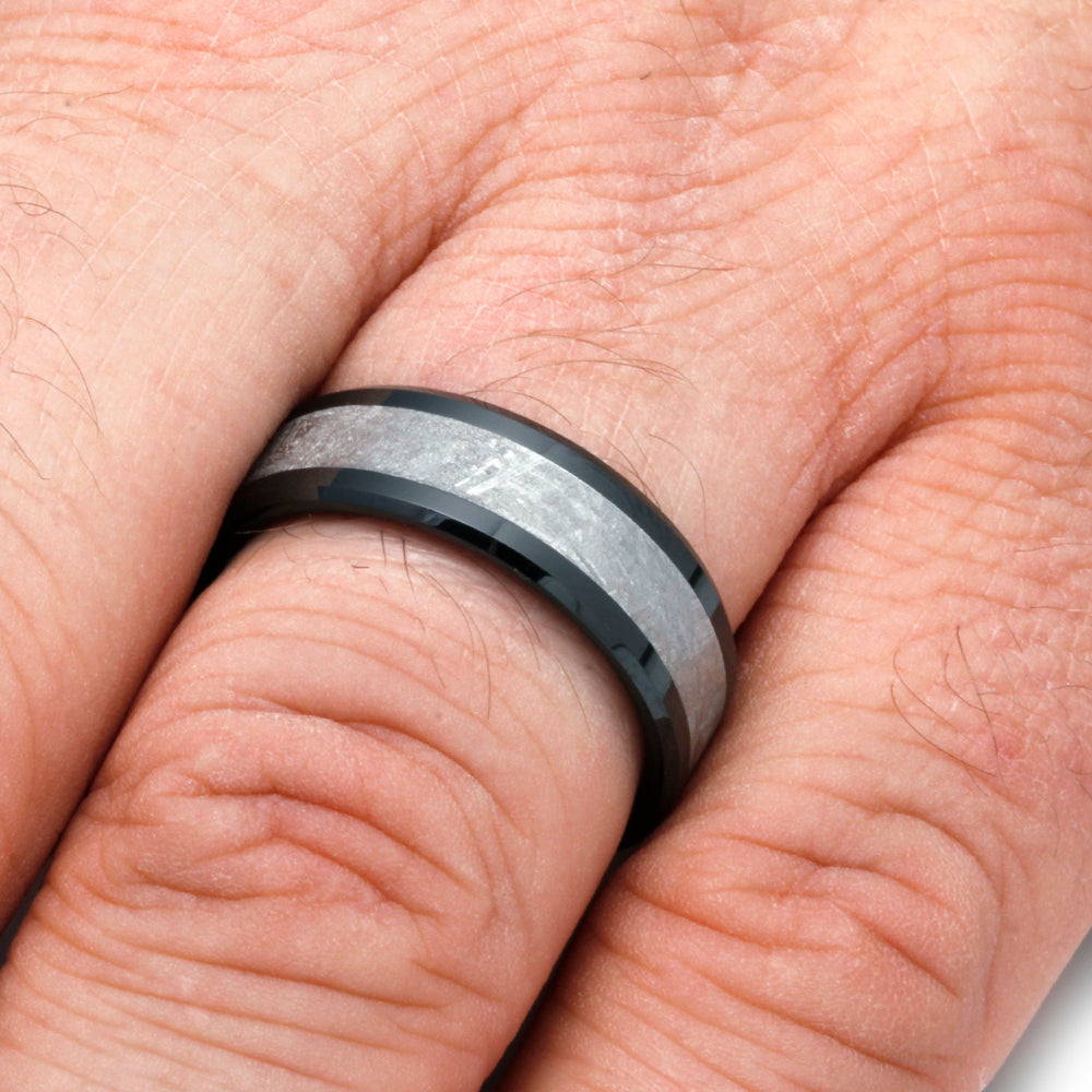 Meteorite Black Ceramic Men's Wedding Band, In Stock-SIG3028 - Jewelry by Johan