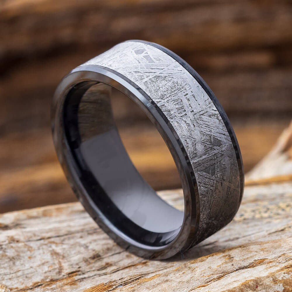 Black Ceramic Meteorite Ring With 1mm Beveled Edges-4676 - Jewelry by Johan