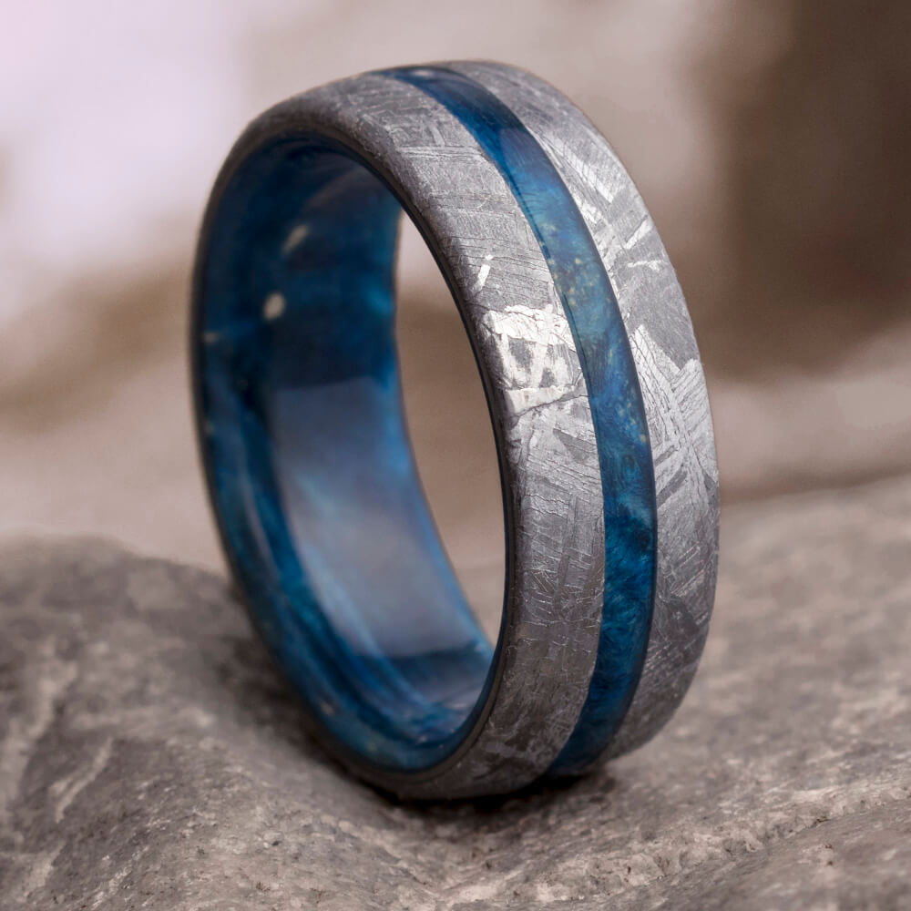 Unique Blue Men's Wedding Band With Meteorite