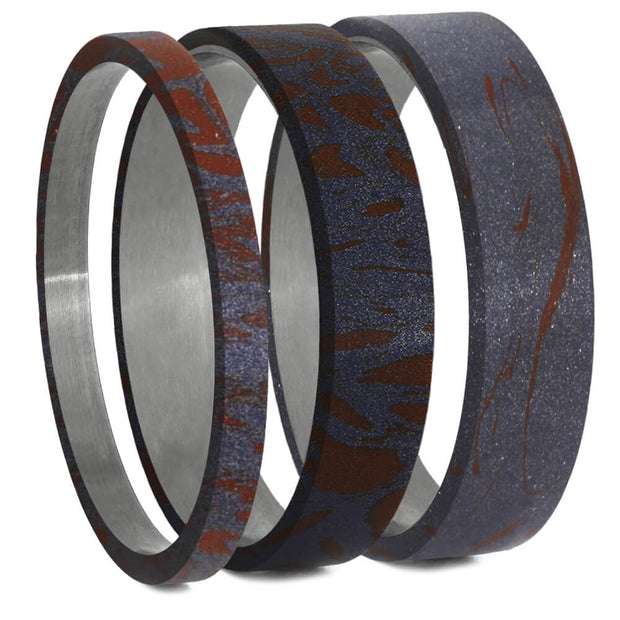 Blue Bronze & Red Mokume Gane Inlays for Interchangeable Rings, 2MM, 5MM or 6MM-INTCOMP-MOK - Jewelry by Johan