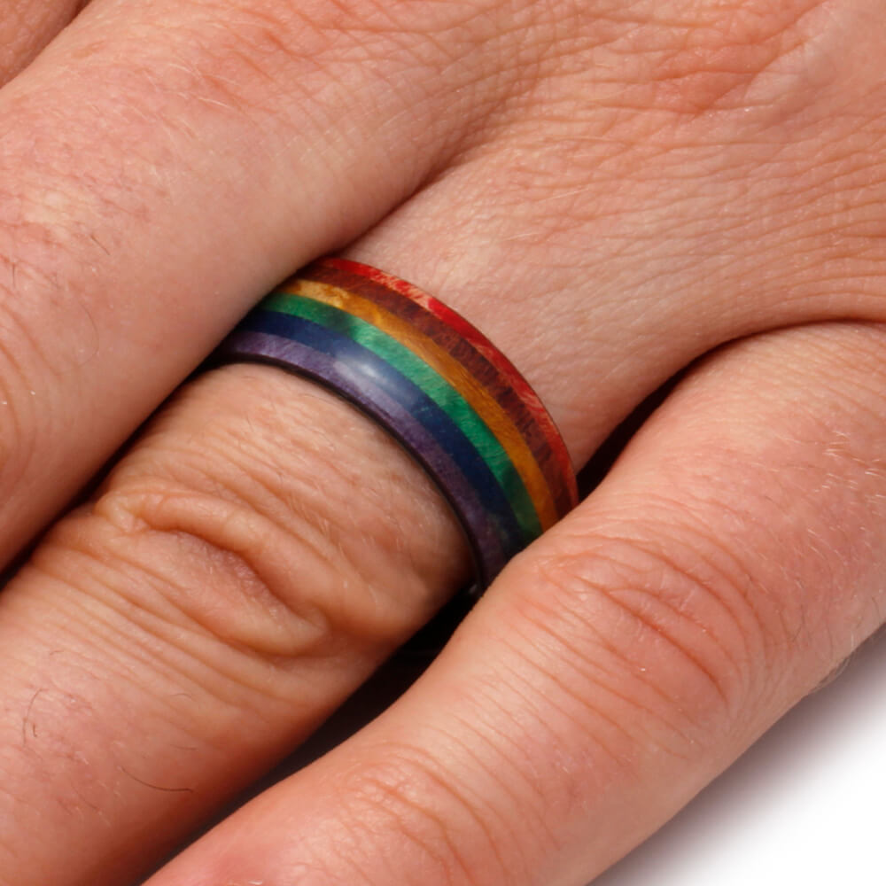 Rainbow Pride Ring With Box Elder Burl Wood-4342 - Jewelry by Johan