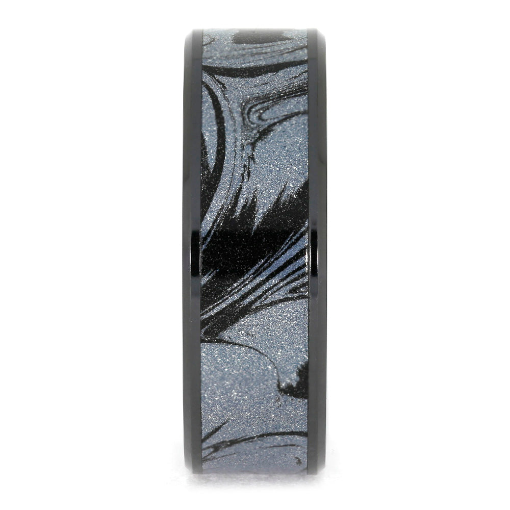 Cobaltium Mokume Wedding Band in Beveled Black Ceramic-4005 - Jewelry by Johan