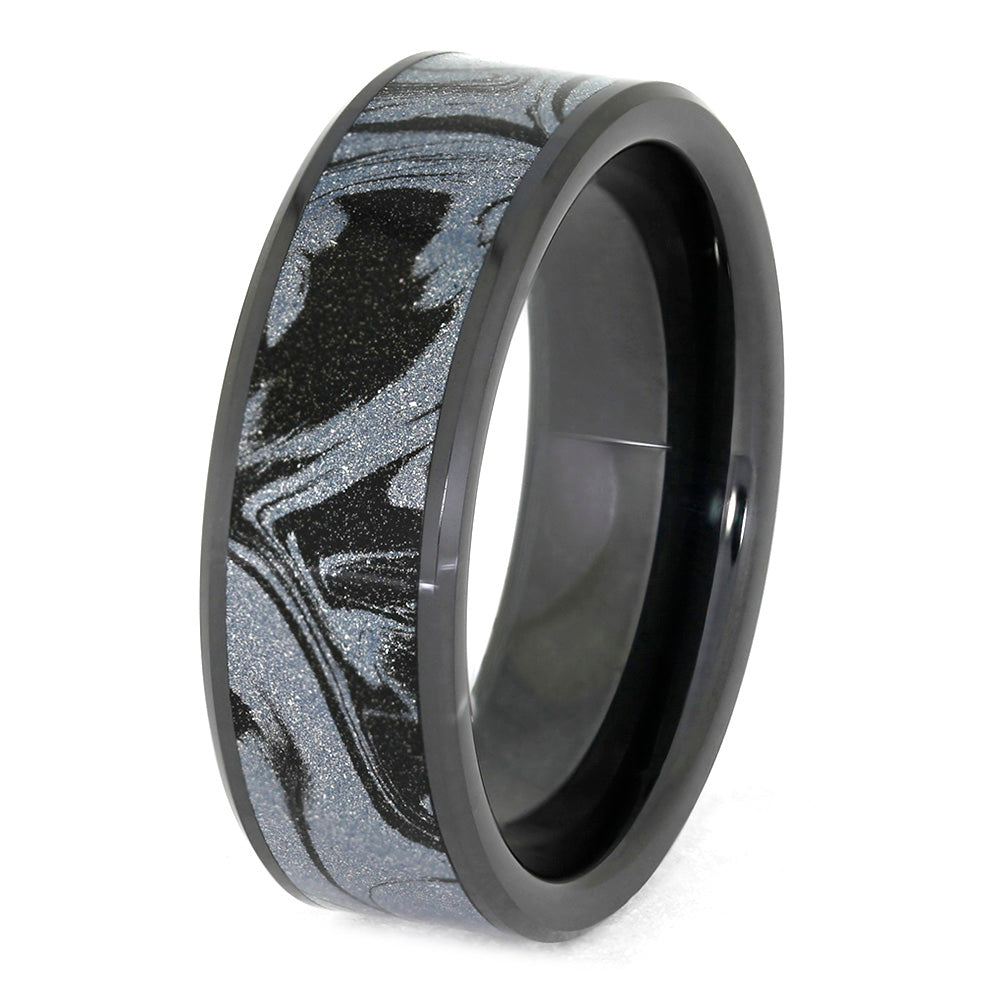 Cobaltium Mokume Wedding Band in Beveled Black Ceramic-4005 - Jewelry by Johan