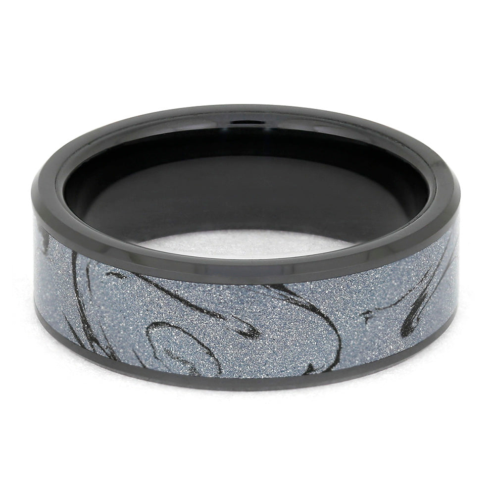 Cobaltium Mokume Wedding Band in Beveled Black Ceramic-4005 - Jewelry by Johan