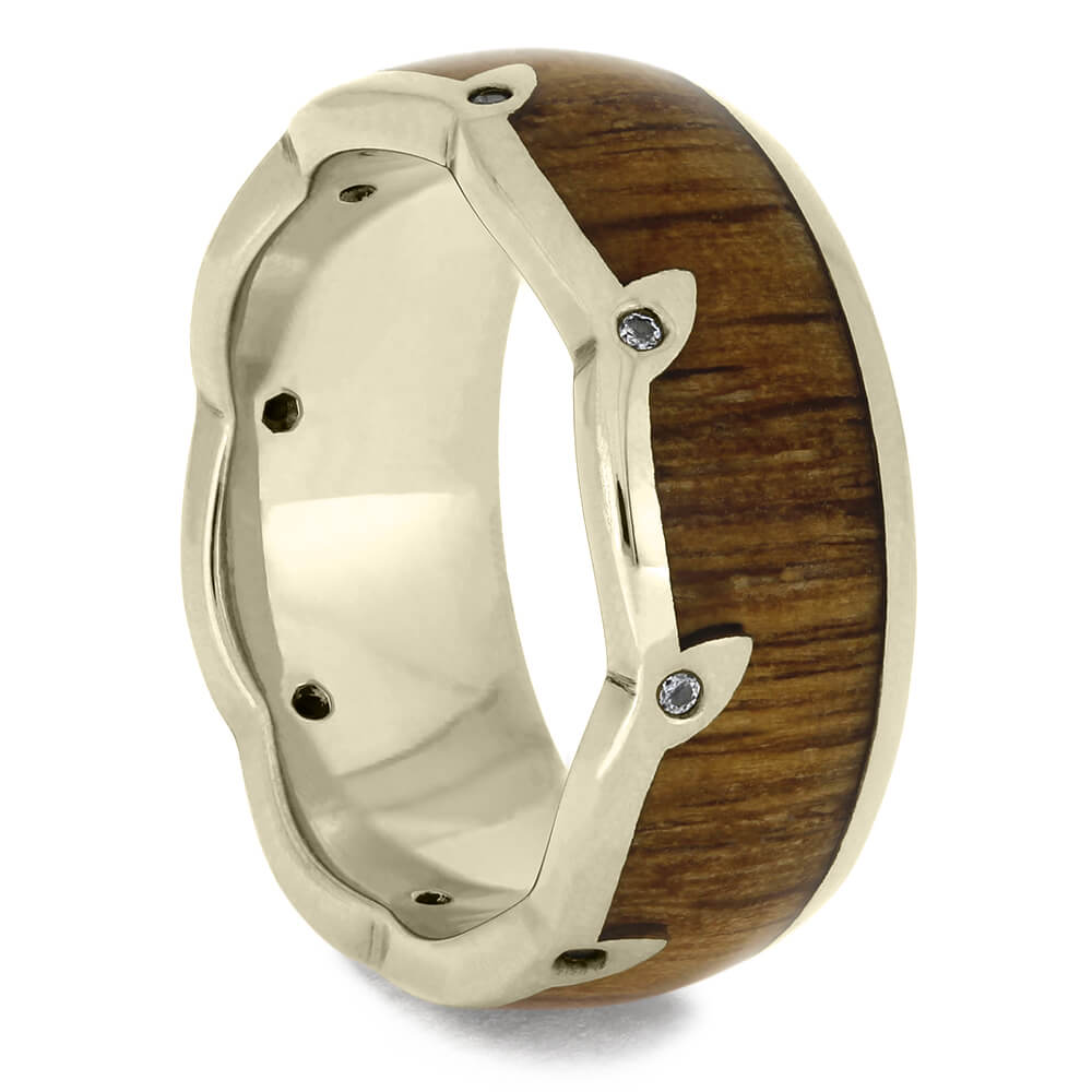 Oak Wood Wedding Band With Wavy Diamond Leaf Eternity Edge-DJ1007WG - Jewelry by Johan