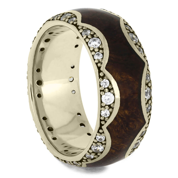 Unique Diamond Wedding Band, White Gold Ring With Mesquite Burl Wood-DJ1009WG - Jewelry by Johan