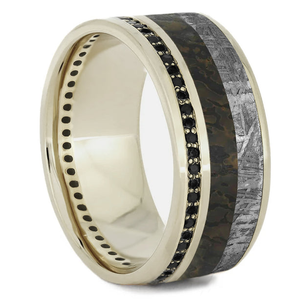 Black Diamond Eternity Wedding Band with Dinosaur Bone & Meteorite - Jewelry by Johan