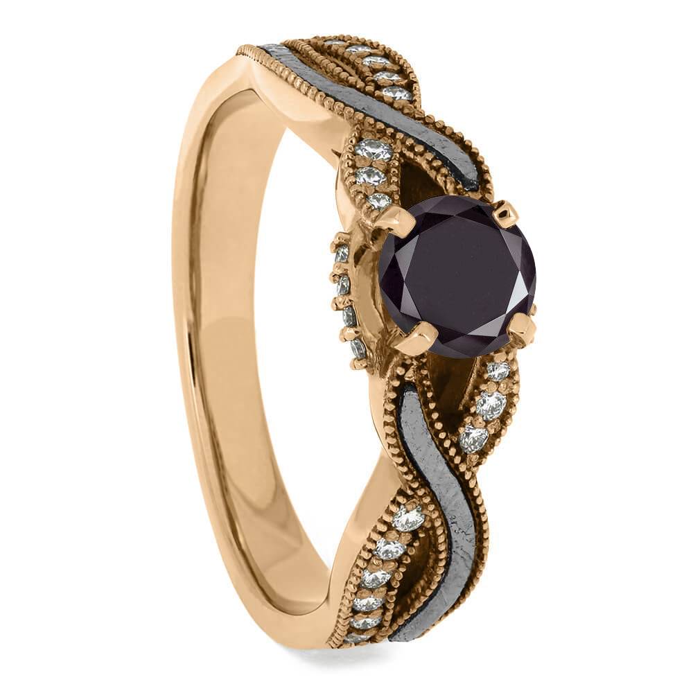 Black Diamond Engagement Ring with Meteorite