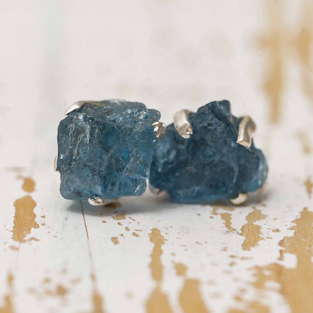 Aquamarine birthstone stud earrings in silver setting