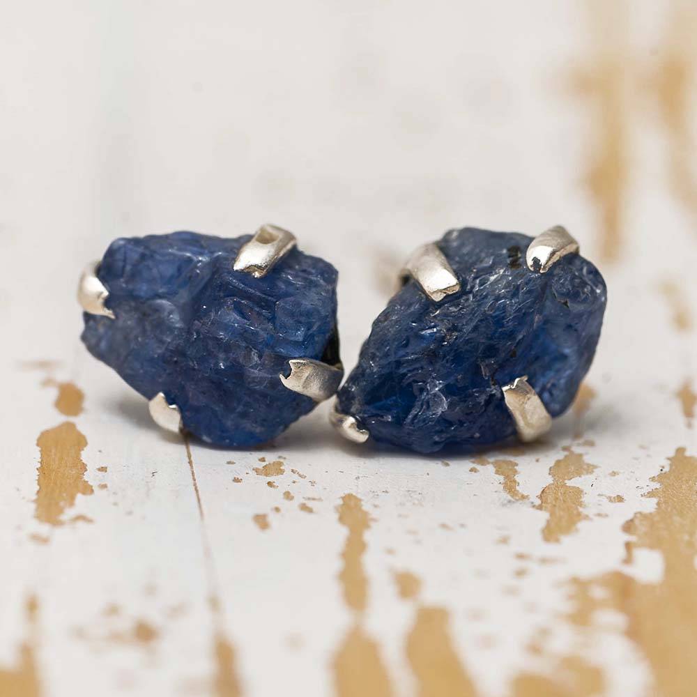 Sapphire birthstone stud earrings in silver setting