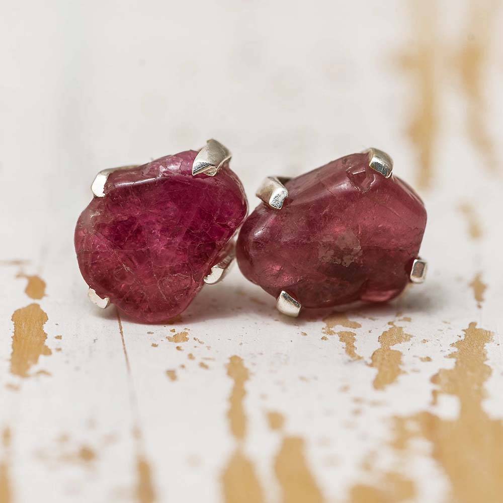 Tourmaline birthstone stud earrings in silver setting