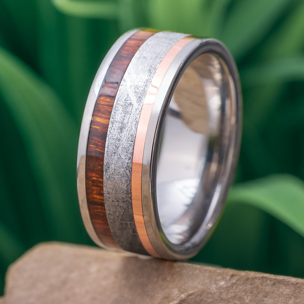 Meteorite and Wood Wedding Band