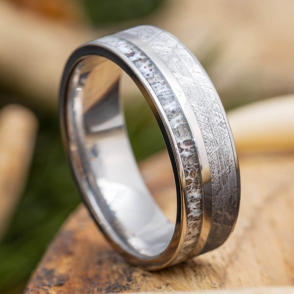 Meteorite and Antler Wedding Band
