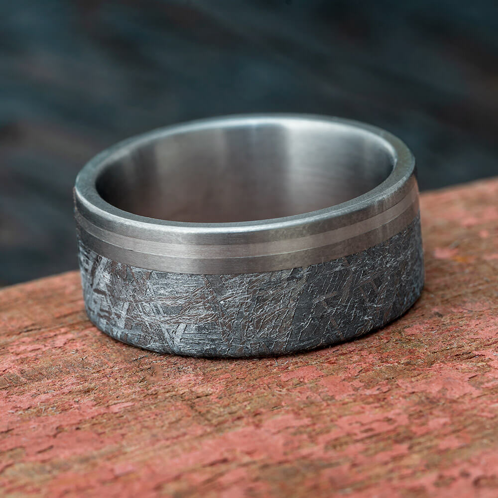 Men's Ring with Meteorite and Platinum Pinstripe-1211 - Jewelry by Johan