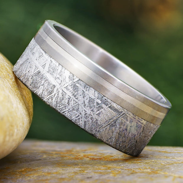 Meteorite and Platinum Wedding Band for Men