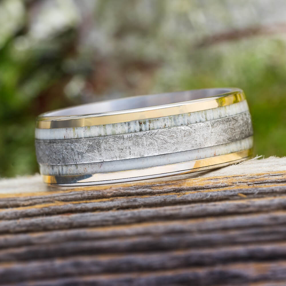 Deer Antler and Meteorite Wedding Band