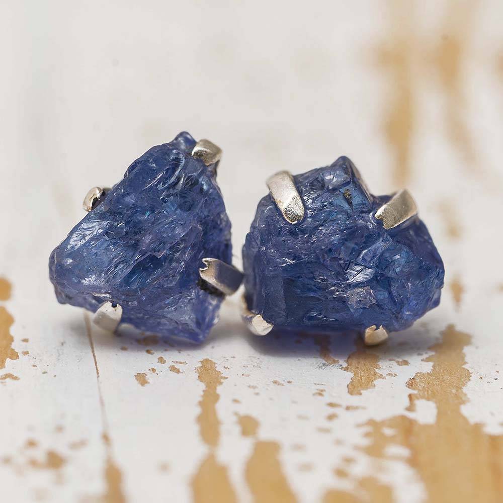 Tanzanite birthstone stud earrings in silver setting