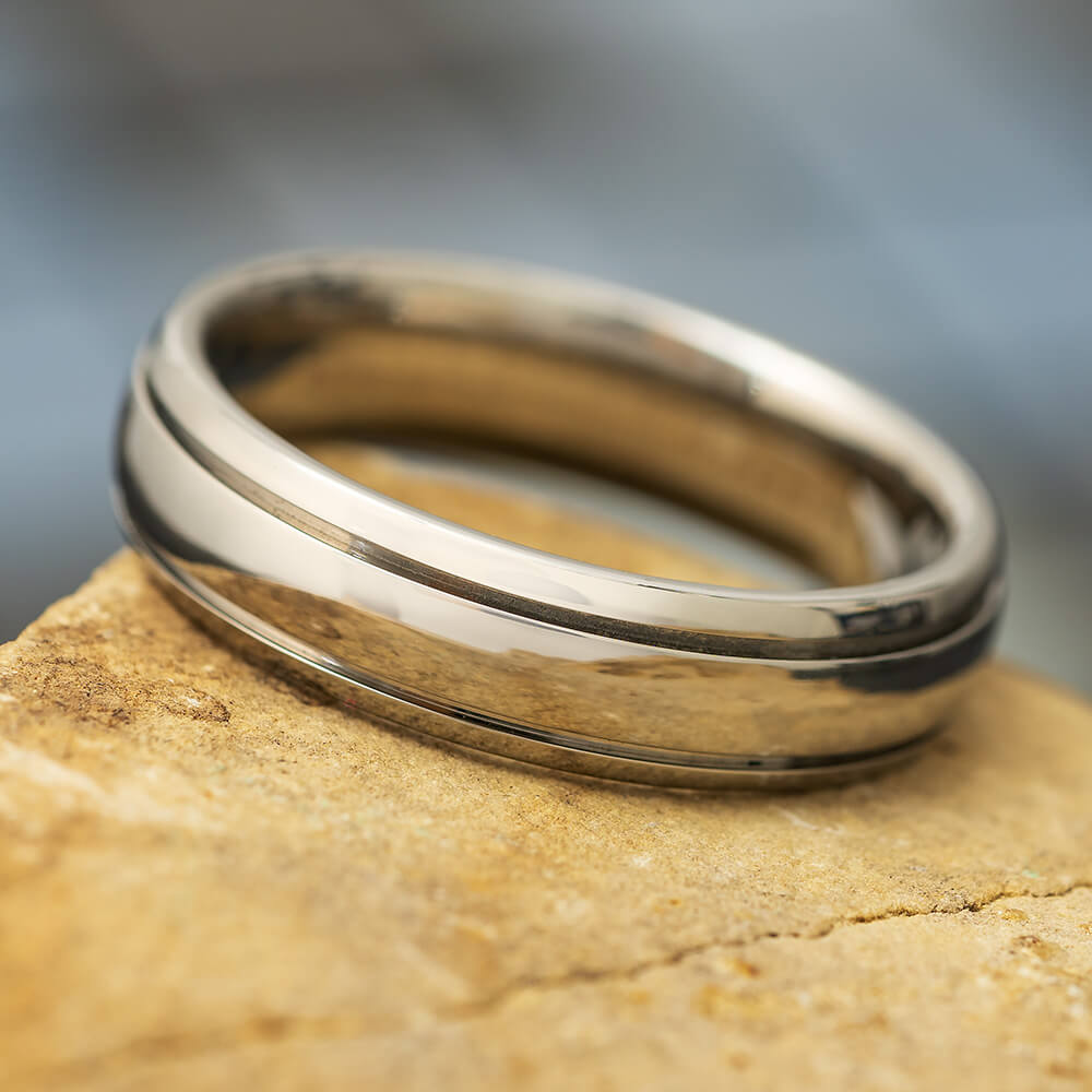 Minimalist Titanium Ring with Polished Grooved Finish
